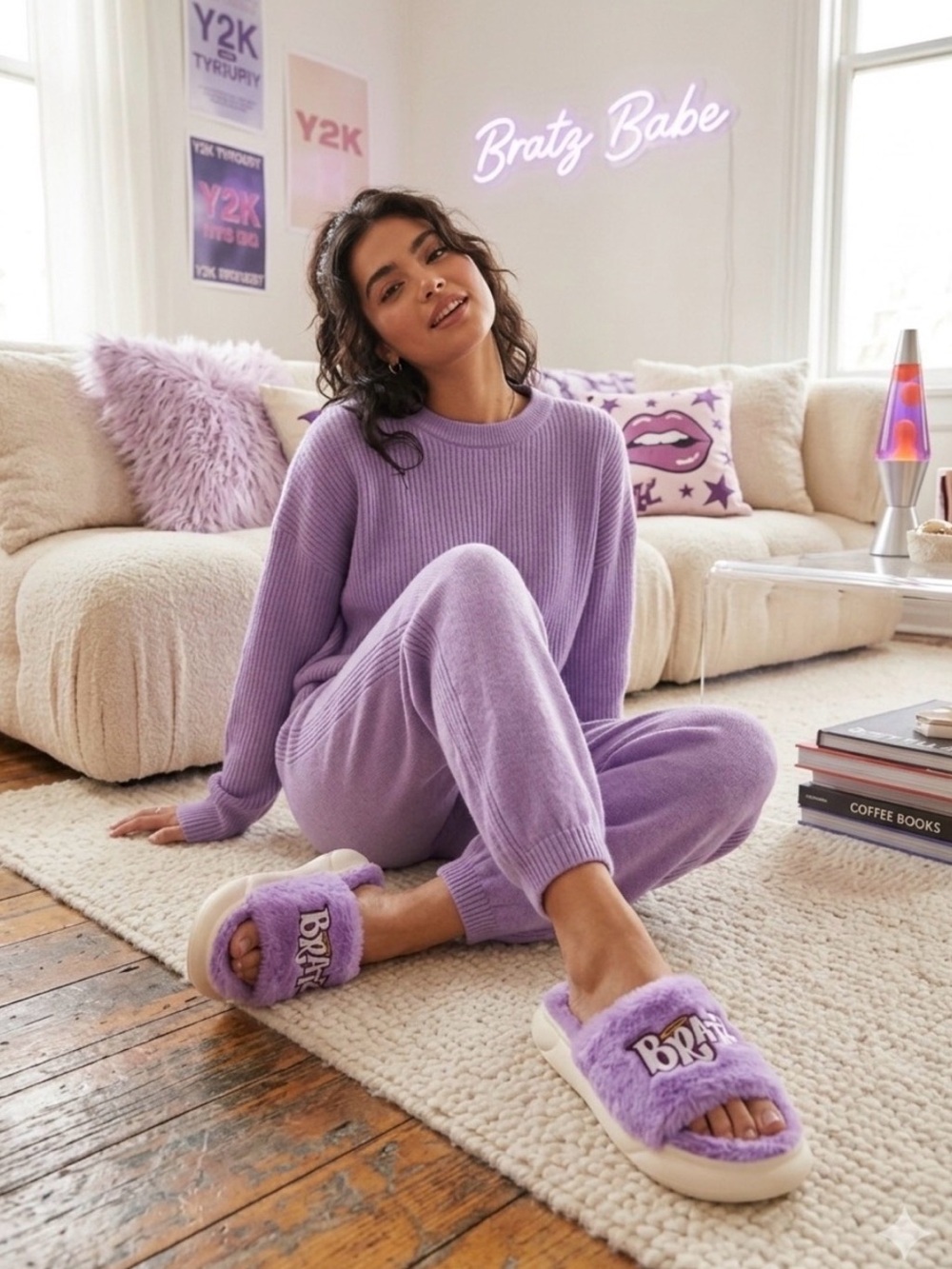 Bratz Purple Plush Slide Slippers for Women - Cozy Open-Toe Comfort *new